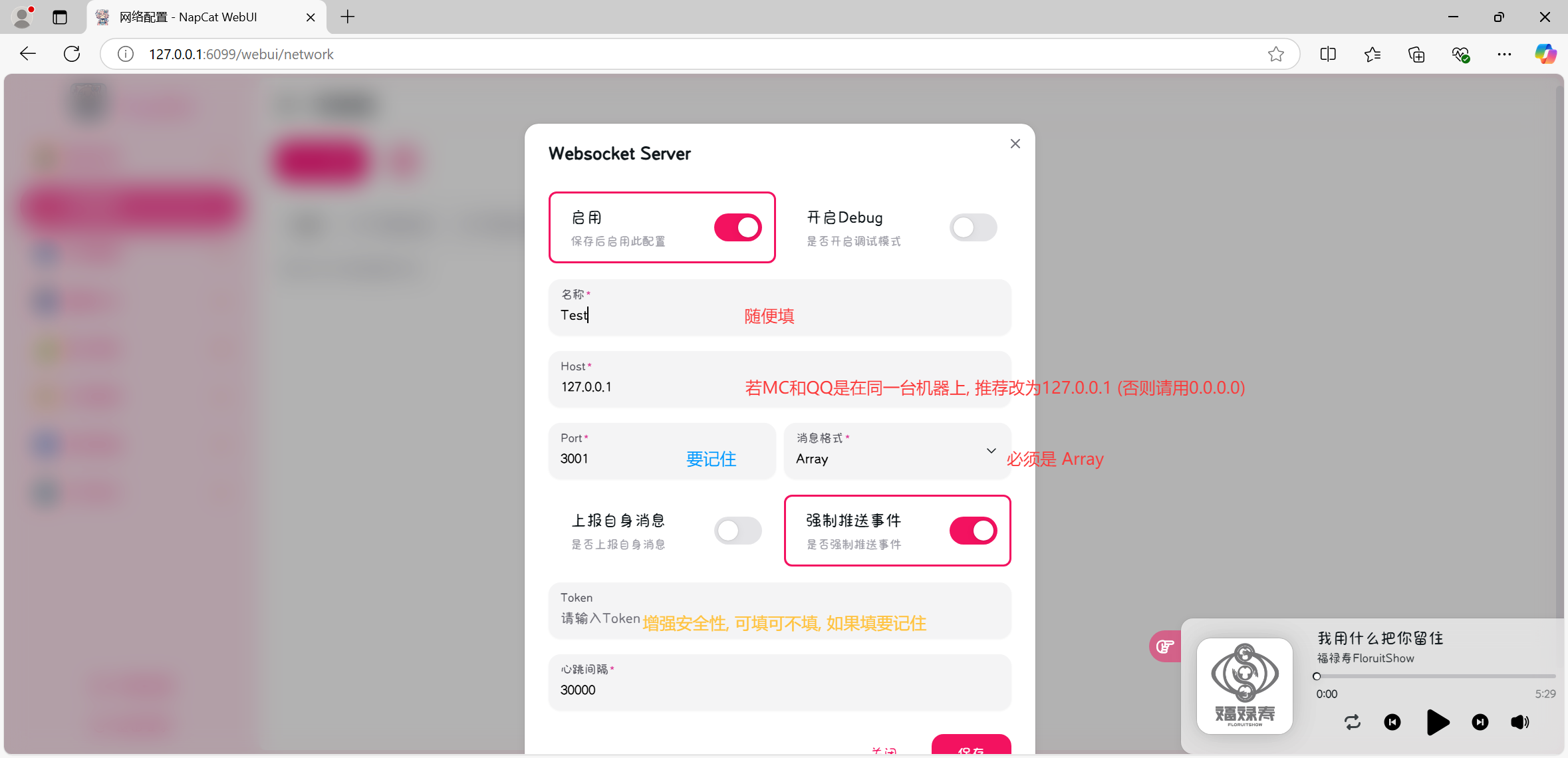 Napcat 配置 WebSocket 服务器